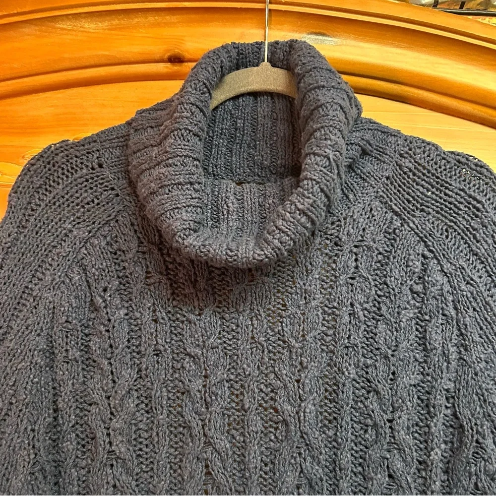 Free People Navy Oversized Cableknit Cowl Neck Open Back Sweater